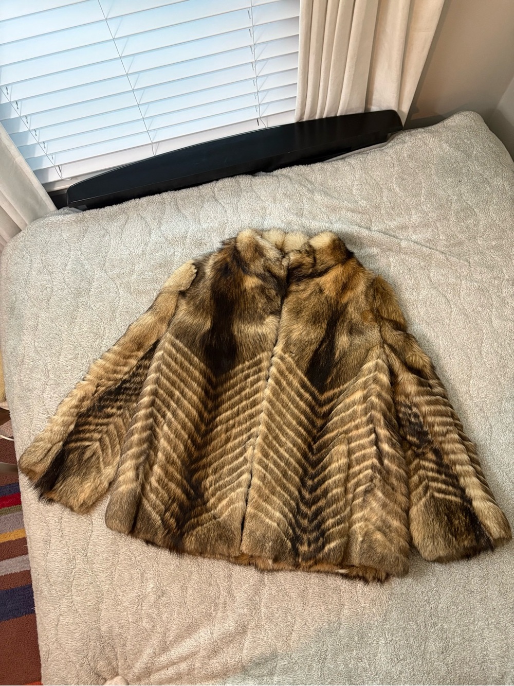 1970s Chevron Genuine Fur Jacket with Black Satin Lining